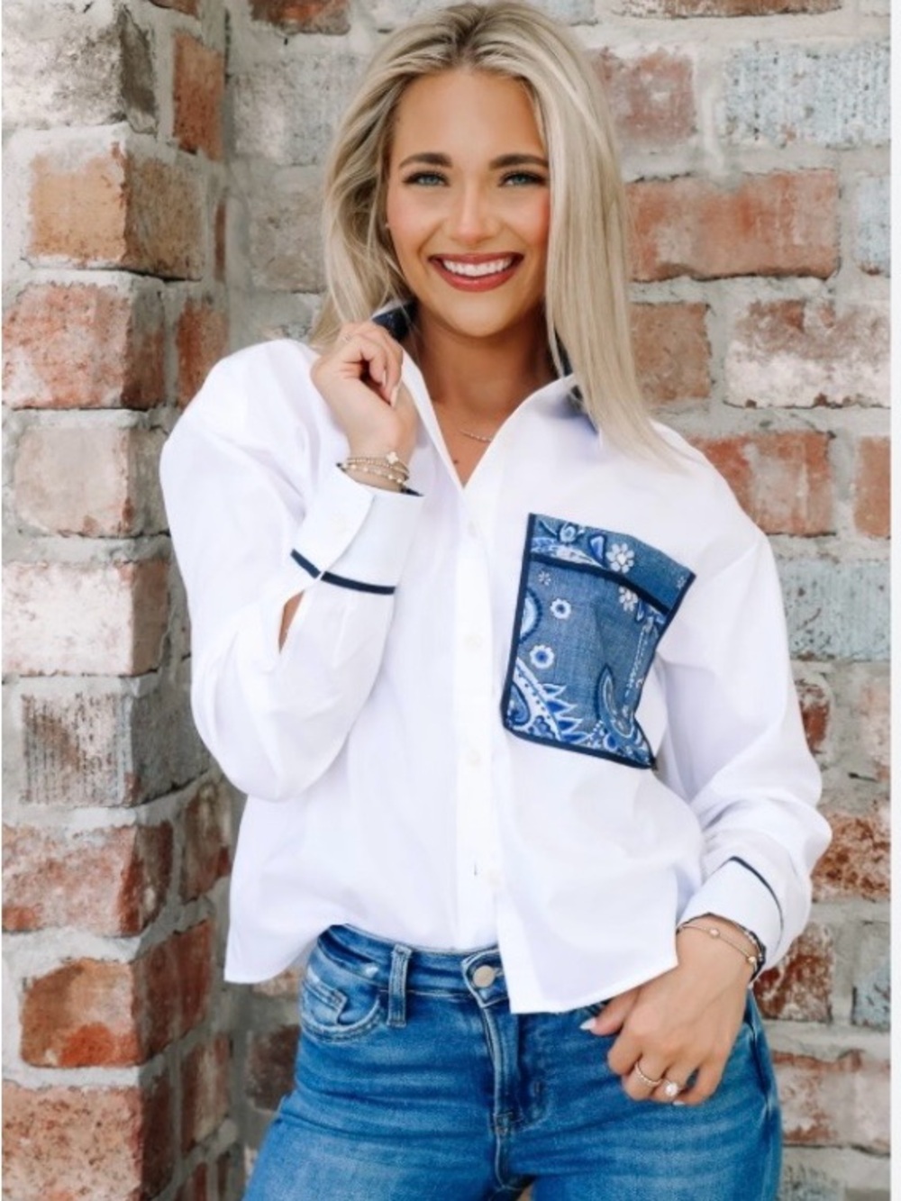 Foxcroft marina paisley pocket blouse